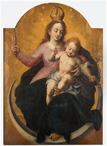 Virgen Reina Con El Nino by Miguel Cabrera