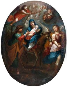 Die Heilige Familie Auf Der Flucht Auf Agypten by Miguel Cabrera