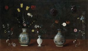 Vases Of Flowers On A Table by Orsola Maddalena Caccia