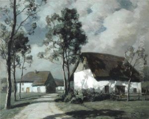 A Village Street Scene At Night by Francois Charles Cachoud
