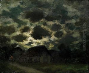 A Village In The Moonlight; The Road At Night by Francois Charles Cachoud