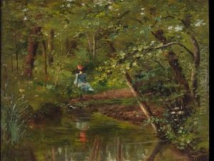 Waldlichtung Mit Tumpel Und Ruhender Frau by Francois Charles Cachoud