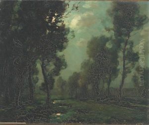 Moonlit Woodland Scene by Francois Charles Cachoud