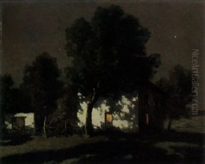 French Farmhouse By Moonlight by Francois Charles Cachoud