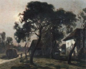 La Charrette De Foin, Clair De Lune by Francois Charles Cachoud