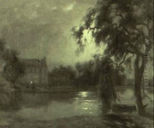 Moonlit River Scene by Francois Charles Cachoud