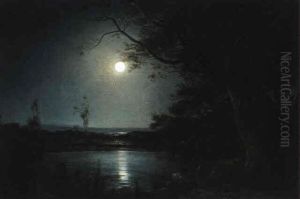 Teichlandschaft Im Mondschein by Francois Charles Cachoud