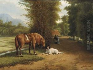 Indonesian Landscape With Horse And Dog by Dirk G. Altman