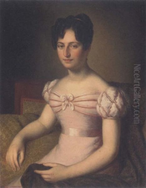 Portrait Of A Lady, In A Pink Dress Holding A Shawl - view 1