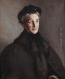 Half Length Portrait Of A Lady In Black - Lady Skelton by Francis Campbell Boileau Cadell