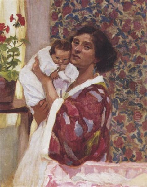 Mere Et Enfant Devant Une Fenetre - view 1
