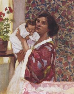 Mere Et Enfant Devant Une Fenetre by Francis Campbell Boileau Cadell