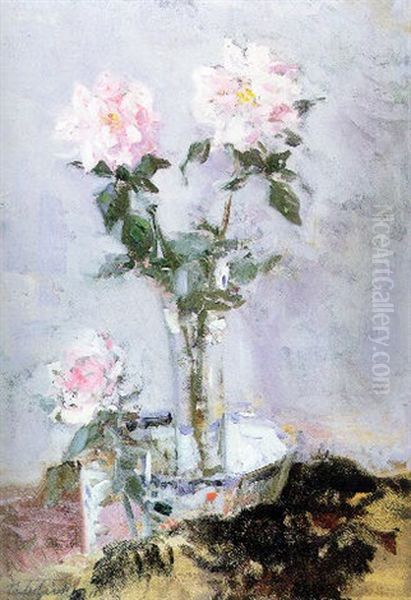 Pink Roses In A Glass Vase - view 1