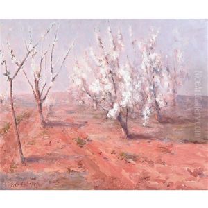 Desert Willows In Pink Landscape by Giuseppe Cadenasso