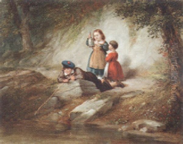 Children Playing By A Stream - view 1
