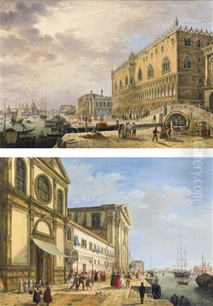 Venice, A View Of The Molo Looking West With The Palazzo Ducale, The Biblioteca And Santa Maria Della Salute In The Distance; Venice, A View Of The Zattere - view 1