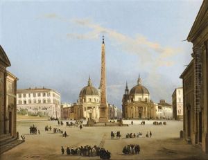 La Piazza Del Popolo, Rome by Ippolito Caffi
