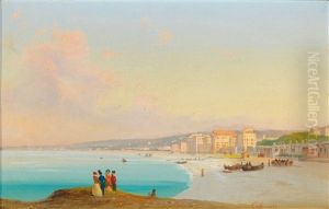 Nicenice, View Of The Beach As Seen From The Quai Du Midi by Ippolito Caffi