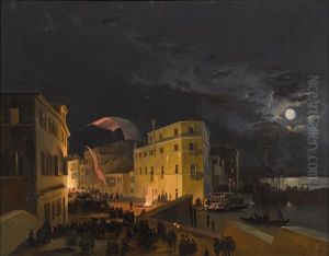Venice, Nocturnal Festivities On The Via Eugenia (today Via Garibaldi) by Ippolito Caffi