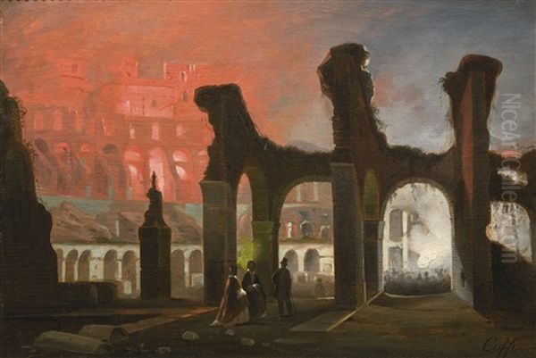 The Interior Of The Colosseum Illuminated By Fireworks - view 1