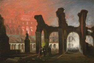The Interior Of The Colosseum Illuminated By Fireworks