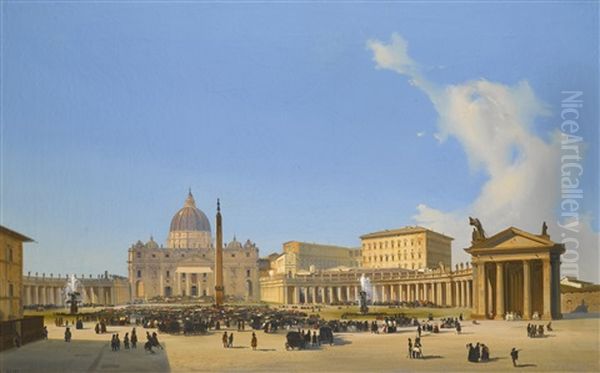 Rome, A View Of Saint Peter's Basilica And Square With Crowds Awaiting A Papal Audience - view 1