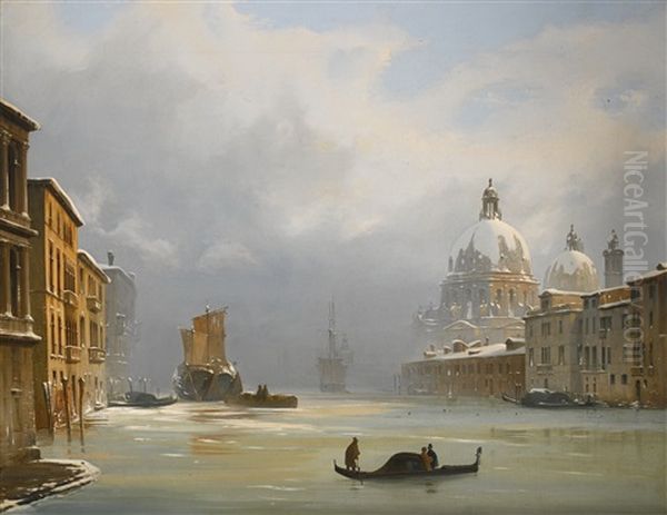 Venice, A View Of The City Under Snow With The Church Of The Salute - view 1