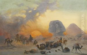 A Caravan Fleeing From A Desert Simoom Near The Sphinx