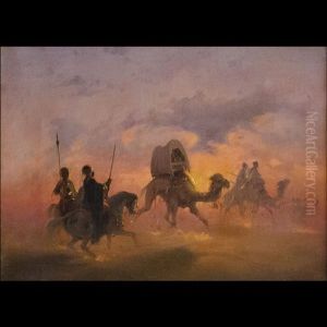 Carovana Nel Deserto Al Tramonto