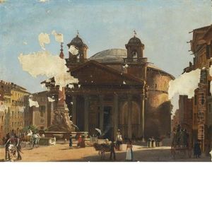A View Of The Pantheon, Rome by Ippolito Caffi