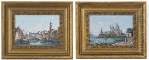 The Rialto Bridge, Venice (+ Santa Maria Della Salute, Venice; Pair) by Ippolito Caffi