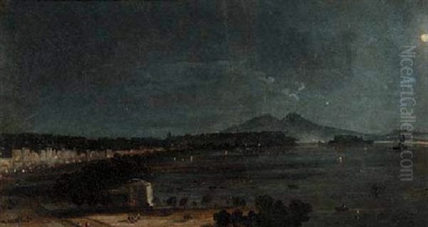 The Bay Of Naples By Moonlight by Ippolito Caffi