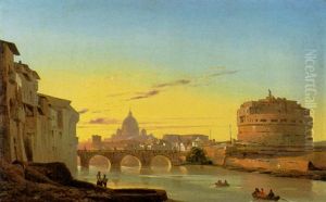 The Ponte Sant'angelo And The Castel Sant'angelo With The Dome Of St. Peters In The Background