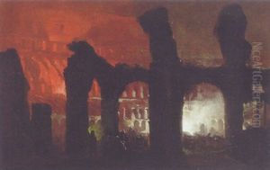 Fire At The Forum by Ippolito Caffi