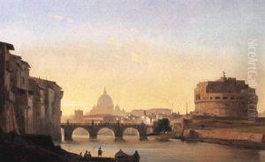 A View Of Rome, With The Castel Sant'angelo by Ippolito Caffi