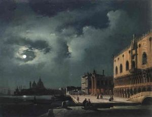 Palazzo Ducale Con La Chiesa Della Salute Al Chiar Di Luna by Ippolito Caffi