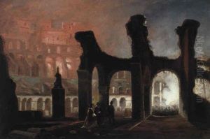 Colosseo Illuminato Da Fuochi Di Bengala
