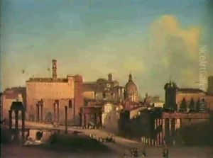 A View Of The Forum, Rome by Ippolito Caffi