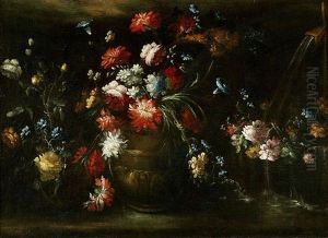 Jarron De Flores Junto A Una Fuente by Margherita Caffi