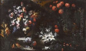 Blumenstillleben Mit Lilien Im Vordergrund; Blumenstillleben Mit Erdbeeren (pair) by Margherita Caffi