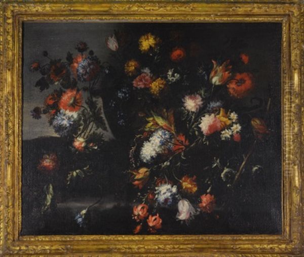 Still Lifes Of Mixed Flowers In Urns And Baskets (pair) - view 1