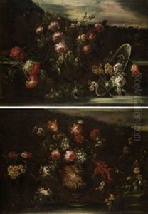 Jarron De Flores (+ Composicion Floral; Pair) by Margherita Caffi