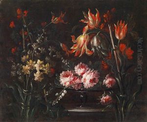 Rosen Und Tulpen In Einer Glasernen Schale (rose E Tulipani In Una Tazza Di Vetro) by Margherita Caffi