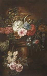 Blumenbouquett Mit Rosen, Astern Und Petunien by Margherita Caffi