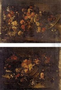 A Still Life Of Flowers In A Basket by Margherita Caffi