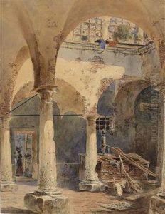 Italienischer Innenhof Mit Einem Brunnen by Anton Ii Altmann
