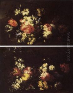 Carnations, Narcissi, Morning Glory And Other Flowers On A Bank by Margherita Caffi