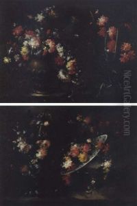 Vaso Di Fiori E Un Bicchiere Con Garofani Su Un Piano Di Pietra En Plein Air