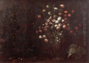 Vaso Con Rose, Anemoni E Altri Fiori, Cavoli, Margherite, Fichi E Un Albero En Plein Air