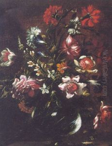 Still Life Of A Glass Vase Of Flowers by Margherita Caffi